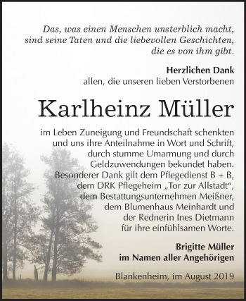Traueranzeige von Karlheinz Müller von Mitteldeutsche Zeitung Sangerhausen