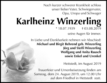 Traueranzeige von Karlheinz Winzerling von Mitteldeutsche Zeitung Mansfelder Land
