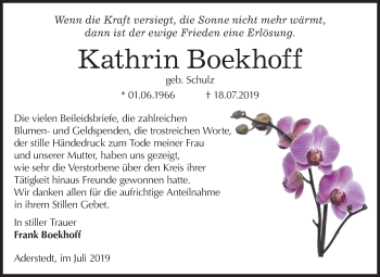 Traueranzeige von Kathrin Boekhoff von Super Sonntag Bernburg