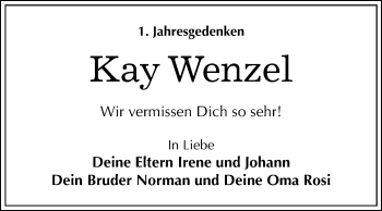 Traueranzeige von Kay Wenzel von Mitteldeutsche Zeitung Wittenberg