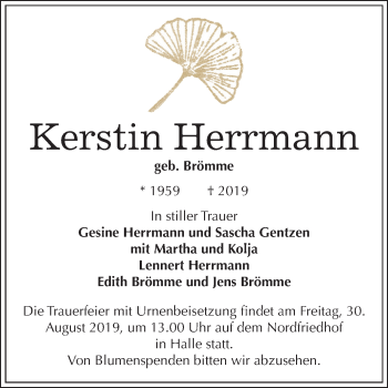 Traueranzeige von Kerstin Herrmann von Mitteldeutsche Zeitung Halle/Saalkreis