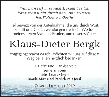 Traueranzeige von Klaus-Dieter Bergk von Wochenspiegel Naumburg/Nebra