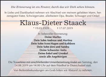 Traueranzeige von Klaus-Dieter Staack von Super Sonntag Wittenberg