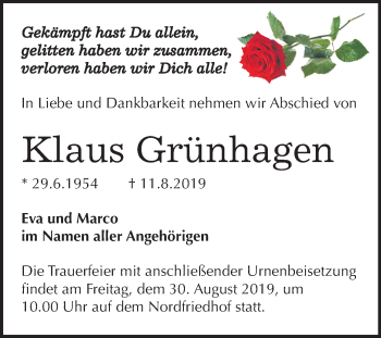 Traueranzeige von Klaus Grünhagen von Mitteldeutsche Zeitung Halle/Saalkreis