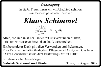 Traueranzeige von Klaus Schimmel von Mitteldeutsche Zeitung Quedlinburg