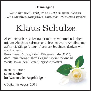 Traueranzeige von Klaus Schulze von Super Sonntag Zeitz