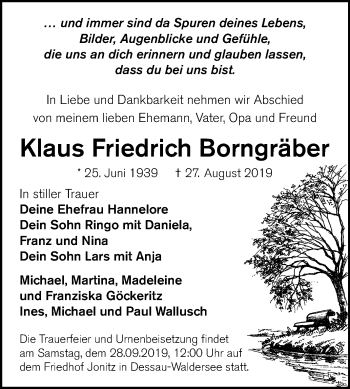 Traueranzeige von Klaus Friedrich Borngräber von Mitteldeutsche Zeitung Dessau-Roßlau