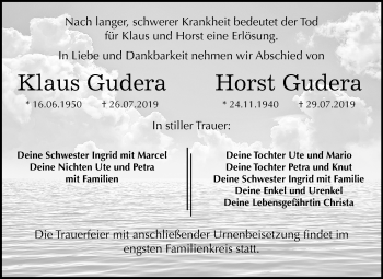 Traueranzeige von Klaus und Horst Gudera von Mitteldeutsche Zeitung Wittenberg