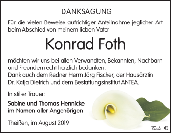 Traueranzeige von Konrad Foth von Mitteldeutsche Zeitung Zeitz