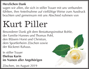 Traueranzeige von Kurt Piller von Mitteldeutsche Zeitung Merseburg/Querfurt