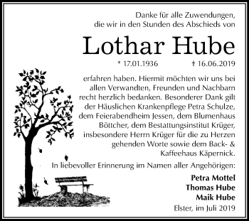 Traueranzeige von Lothar Hube von Mitteldeutsche Zeitung Wittenberg