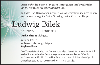 Traueranzeige von Ludwig Bilek von Mitteldeutsche Zeitung Bernburg