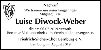 Traueranzeige von Luise Diwock-Weber von Mitteldeutsche Zeitung 