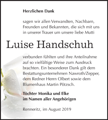 Traueranzeige von Luise Handschuh von Mitteldeutsche Zeitung Bitterfeld