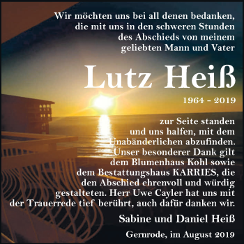 Traueranzeige von Lutz Heiß von Super Sonntag Quedlinburg
