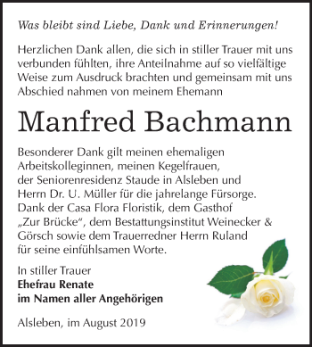 Traueranzeige von Manfred Bachmann von Mitteldeutsche Zeitung Bernburg