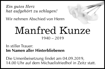 Traueranzeige von Manfred Kunze von Mitteldeutsche Zeitung Zeitz