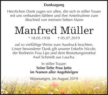 Traueranzeige von Manfred Müller von Wochenspiegel Naumburg/Nebra