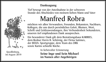 Traueranzeige von Manfred Robra von Super Sonntag Quedlinburg