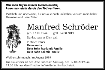 Traueranzeige von Manfred Schröder von Wochenspiegel Merseburg/Querfurt / Naumburg/Nebra