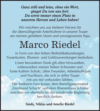 Traueranzeige von Marco Riedel von Super Sonntag Wittenberg