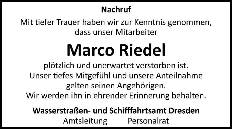  Traueranzeige für Marco Riedel vom 17.08.2019 aus Super Sonntag Wittenberg