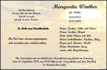 Traueranzeige von Margarita Winther von Mitteldeutsche Zeitung Weißenfels