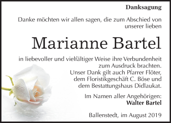 Traueranzeige von Marianne Bartel von Mitteldeutsche Zeitung Quedlinburg