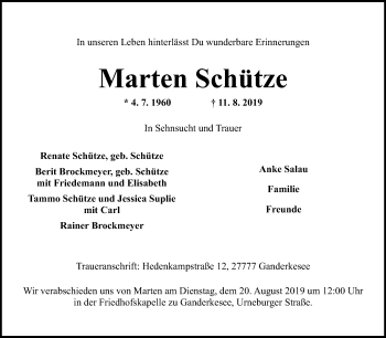 Traueranzeige von Marten Schütze von Mitteldeutsche Zeitung Bernburg