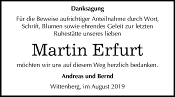 Traueranzeige von Martin Erfurt von Super Sonntag Wittenberg