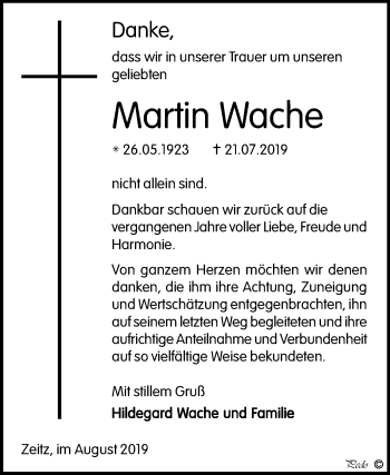 Traueranzeige von Martin Wache von Mitteldeutsche Zeitung Zeitz
