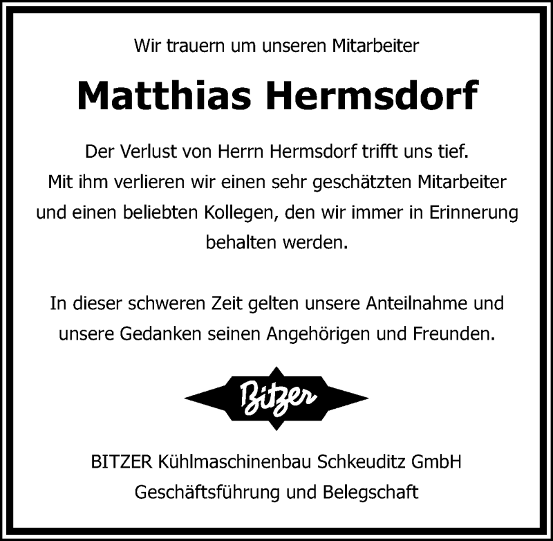  Traueranzeige für Matthias Hermsdorf vom 01.08.2019 aus Mitteldeutsche Zeitung Halle/Saalkreis