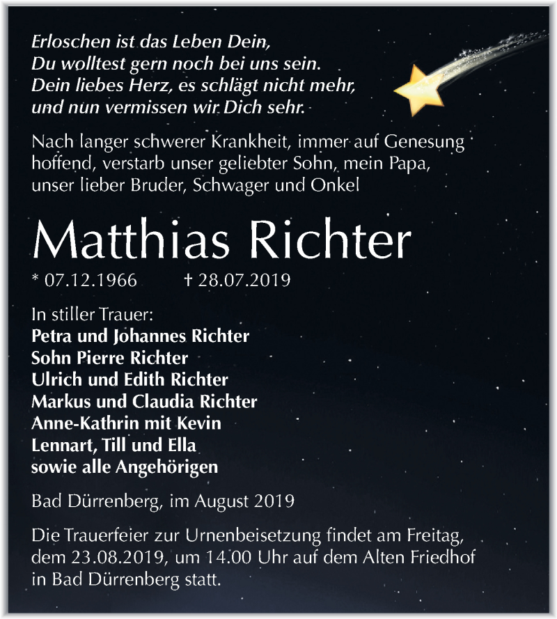  Traueranzeige für Matthias Richter vom 10.08.2019 aus Mitteldeutsche Zeitung Merseburg/Querfurt