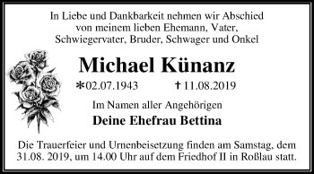 Traueranzeige von Michael Künanz von Mitteldeutsche Zeitung Dessau-Roßlau