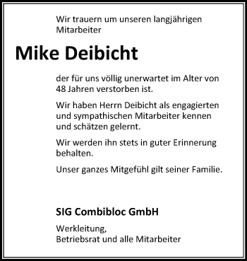 Traueranzeige von Mike Deibicht von Super Sonntag Wittenberg