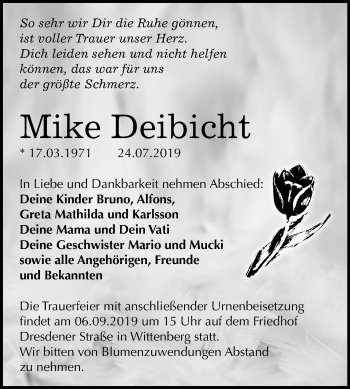 Traueranzeige von Mike Deibicht von Super Sonntag Wittenberg