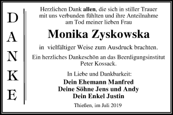 Traueranzeige von Monika Zyskowska von Mitteldeutsche Zeitung Wittenberg