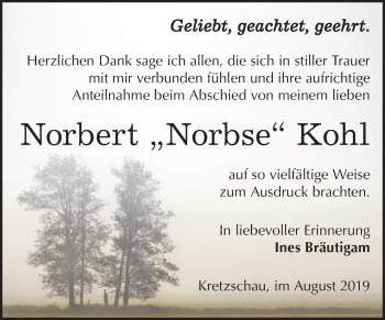 Traueranzeige von Norbert Kohl von Super Sonntag Zeitz