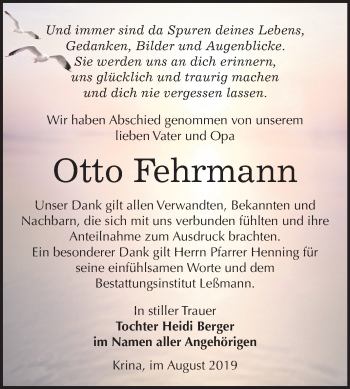 Traueranzeige von Otto Fehrmann von Mitteldeutsche Zeitung Bitterfeld