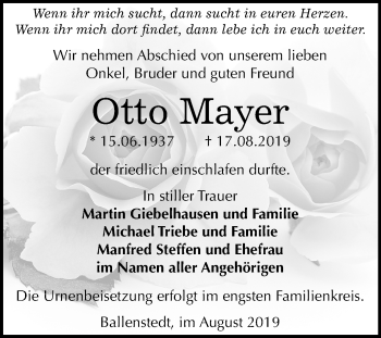 Traueranzeige von Otto Mayer von Mitteldeutsche Zeitung Quedlinburg