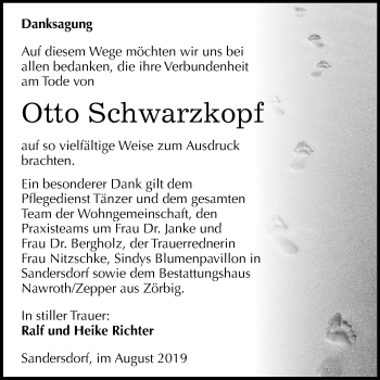 Traueranzeige von Otto Schwarzkopf von Mitteldeutsche Zeitung Bitterfeld