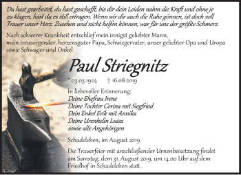 Traueranzeige von Paul Striegnitz von Mitteldeutsche Zeitung Aschersleben