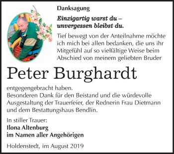 Traueranzeige von Peter Burghardt von Mitteldeutsche Zeitung Sangerhausen