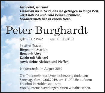 Traueranzeige von Peter Burghardt von Mitteldeutsche Zeitung Sangerhausen