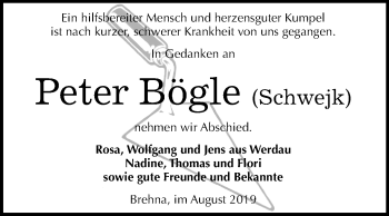 Traueranzeige von Peter Bögle von Mitteldeutsche Zeitung Bitterfeld