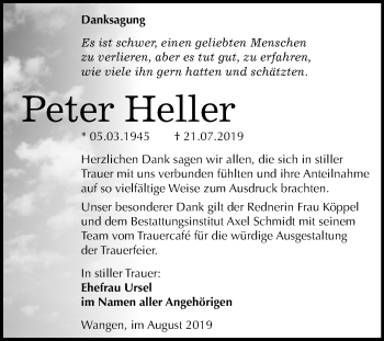 Traueranzeige von Peter Heller von Mitteldeutsche Zeitung Naumburg/Nebra