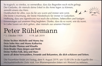 Traueranzeige von Peter Rühlemann von Super Sonntag Zeitz