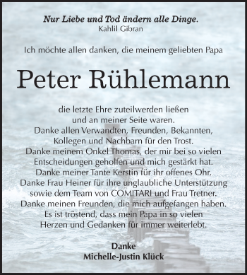 Traueranzeige von Peter Rühlemann von Mitteldeutsche Zeitung Zeitz