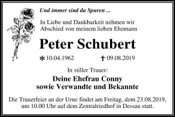 Traueranzeige von Peter Schubert von Super Sonntag Dessau-Roßlau
