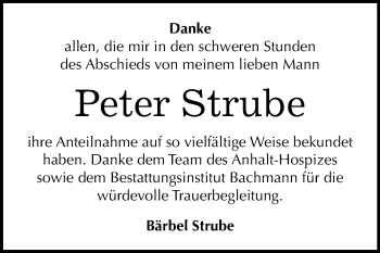 Traueranzeige von Peter Strube von Mitteldeutsche Zeitung Dessau-Roßlau